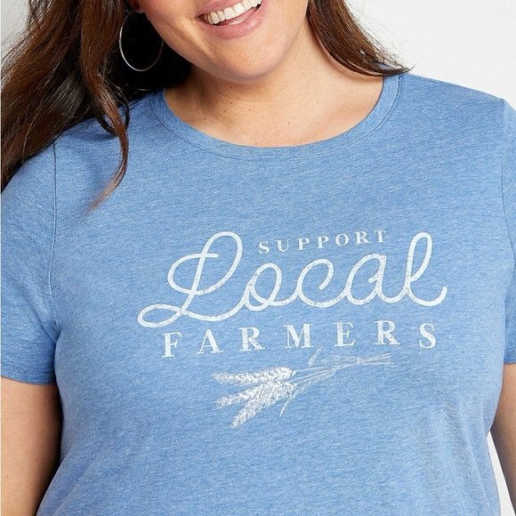 NEW! Maurices Support Local Farmers Graphic Short Sleeve T-Shirt In Vintage Blue - Picture 5 of 16